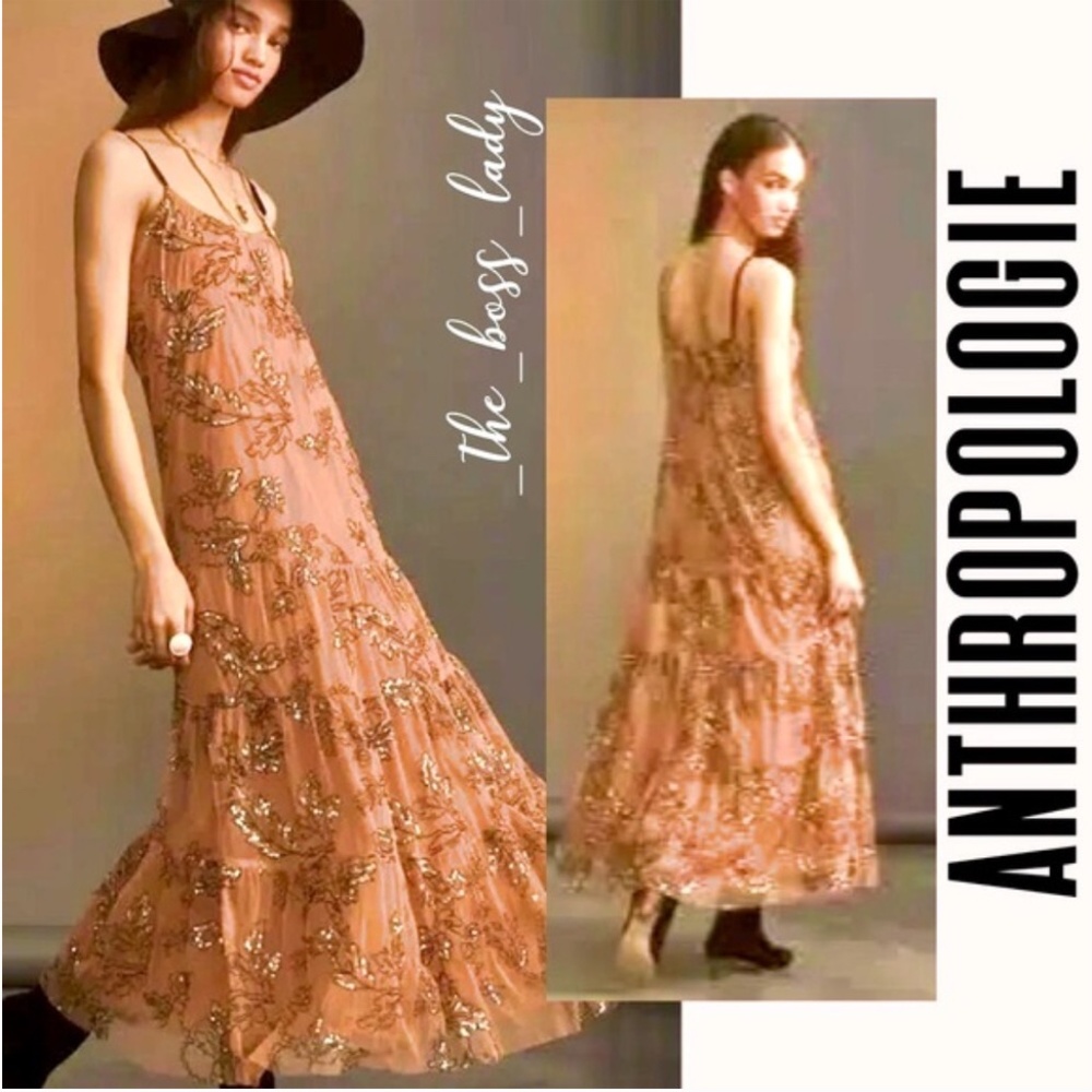 Anthropologie Maeve Sequined Tulle Maxi Dress